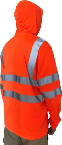 Hi Vis - Camiseta de alta visibilidad de manga larga para trabajo de construcción, camisetas reflectantes con capucha