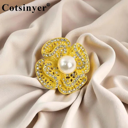 Miniatura 7 de Gold-Tone Flower brooch pins for women - Zinc Alloy with Rhinestones & Imitation Pearls, Ideal for Shawls, Sweaters, Crafts