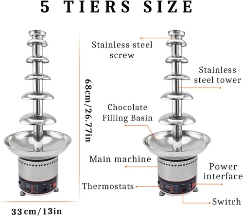 Miniatura 5 de Máquina de fuente de chocolate con cubierta antipolvo de acrílico transparente de plástico con control de temperatura, máquina de cascada de 4