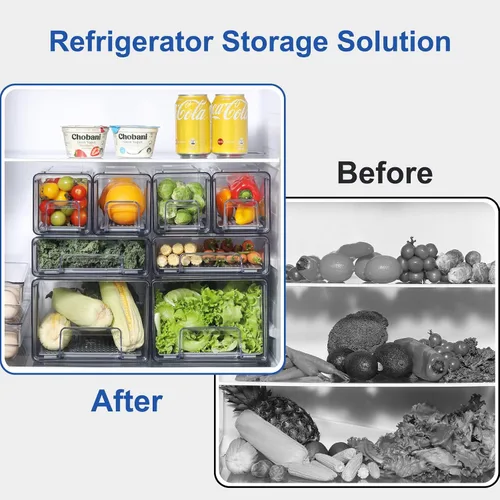 Miniatura 3 de Cajones organizadores de refrigerador transparentes extraíbles con escurridor, contenedores de almacenamiento apilables para refrigerador