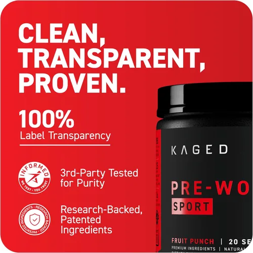 Miniatura 7 de Kaged Polvo Pre Entrenamiento Deportivo para Hombres y Mujeres, Ponche de Frutas, Certificado Deportivo, 188 mg de Cafeína, Suplemento de Óxido