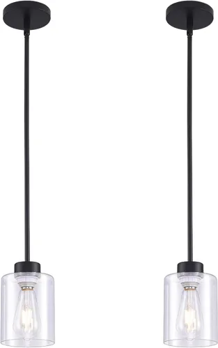 Miniatura 10 de Lámpara Colgante Fijo, Paquete de 3 Lámparas de Techo con Pantalla de Vidrio Transparente, Ajustable, para Cocina y Comedor, Negro, 30 x 15 x 22 cm