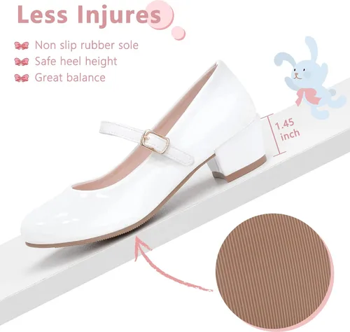 Miniatura 5 de MIXIN Zapatos de vestir Mary Jane para niñas, zapatos de bailarina de princesa, zapatos de tacón bajo para fiesta escolar, boda, zapatos de regreso