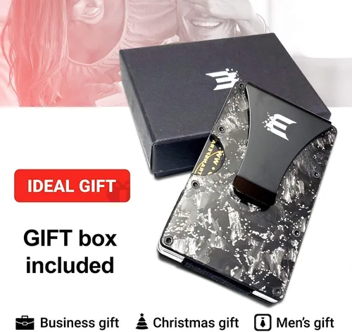 Miniatura 5 de E Exenact Cartera delgada minimalista para hombre + funda CC con clip para dinero + cartera delgada con bloqueo RFID + tarjetero para tarjetas