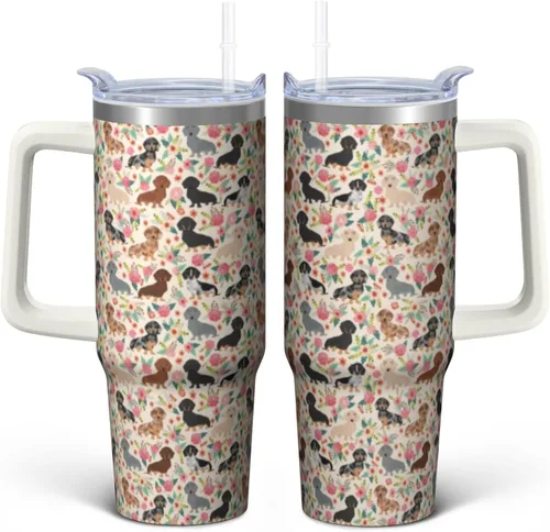 Miniatura 25 de Dachshund - Vaso de viaje aislado de acero inoxidable de 20 onzas con asa y pajilla, regalo para mujer, para el Día de la Madre, a prueba de fugas