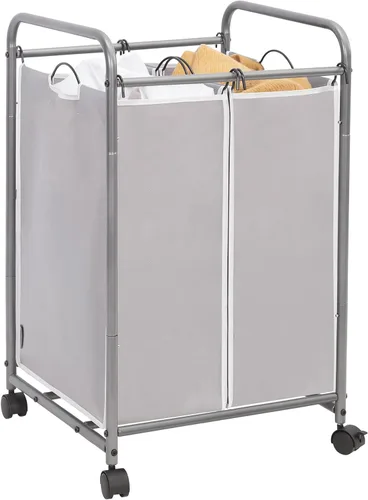 Miniatura 7 de STORAGE MANIAC Clasificador de ropa sucia de 2 secciones, cesta de lavandería de 90 L Gal con ruedas, clasificador separador de cesta de ropa, Negro