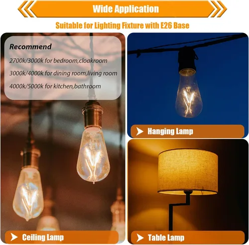 Miniatura 7 de Paquete de 12 bombillas LED Edison de 2W, bombillas de 25 vatios equivalentes, 2700K blanco cálido suave con base estándar E26, bombillas LED ST19