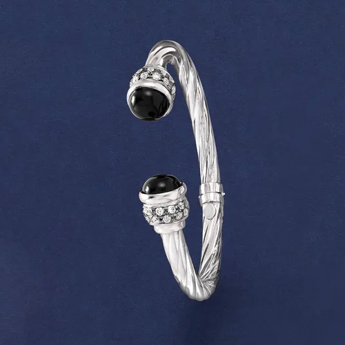 Miniatura 4 de Ross-Simons Italian Black Onyx and 1.30 ct. t.w. CZ Twisted Cuff Bracelet in Sterling Silver