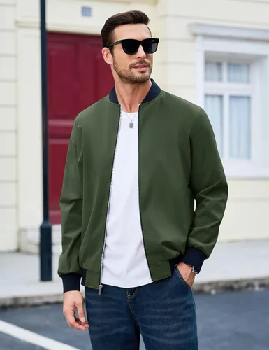 Miniatura 2 de MAGCOMSEN Chaqueta bomber para hombre, ligera, casual, con cremallera, rompevientos, primavera, otoño, abrigo de golf con bolsillos
