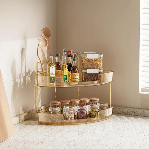 Miniatura 3 de FELIZHOUSE Organizador de maquillaje de 2 niveles para tocador y encimera de baño, estante de almacenamiento de acrílico con bandeja de perfume