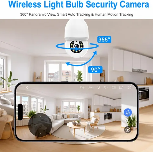 Miniatura 10 de Light Bulb Security Camera, 5G&2.4GHz WiFi Light Bulb Cameras Wireless Outdoor Indoor, Lightbulb Camera for Home Security, Two-Way Talk,Color Night