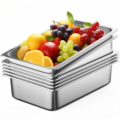 ZeroPone Paquete de 6 sartenes de hotel, sartén de mesa de vapor de acero inoxidable de tamaño completo de 6" de profundidad, 52.8 cm L x 32.5 cm W,