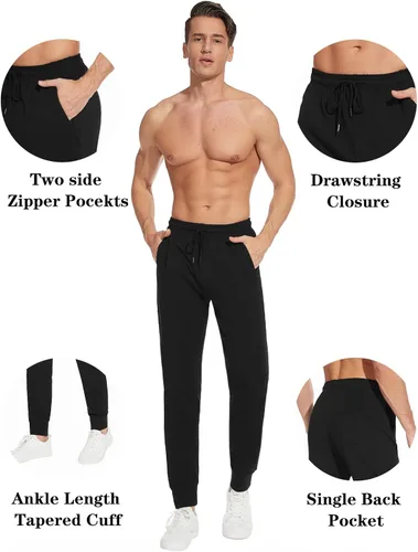 Miniatura 3 de SEVEGO Pantalones deportivos de algodón ligero con entrepierna de 32"34"36"38" para hombre con bolsillos con cremallera, pantalones deportivos