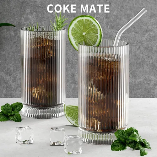 Miniatura 5 de CWHHRN Vasos de vidrio de 15 onzas con pajitas, cristalería vintage para whisky, cóctel, cerveza, tazas de café helado y vasos para beber