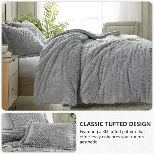 Miniatura 3 de Homelike Moment - Juego de edredón esponjoso tamaño individual, color gris, cálido, para cama individual, juego de ropa de cama para invierno