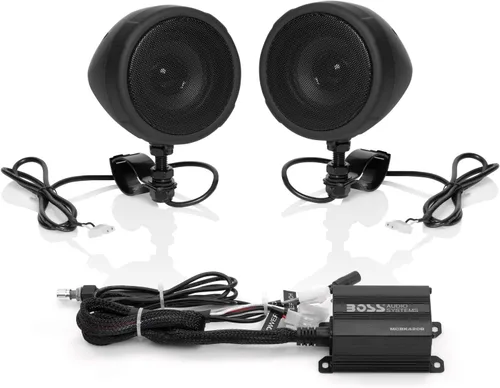 BOSS Audio Systems MCBK420B Paquete de altavoces de 3 pulgadas para motocicleta y amplificador de 2 canales - Bluetooth, resistente a la intemperie,