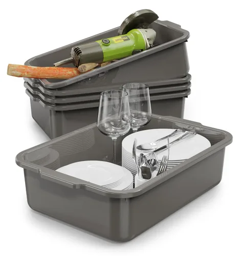 Miniatura 14 de 5 paquetes de cajas/bolsas de tinas de autobús comerciales, contenedor de almacenamiento de plástico blanco con asas/lavabo (8 litros)