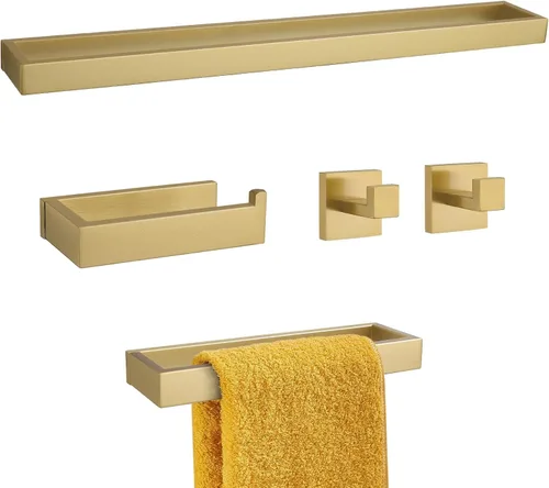 Miniatura 11 de Juego de accesorios de baño de 4 piezas, toallero, toallero, gancho para bata, soporte para papel higiénico, acero inoxidable, Q8-P4BR Níquel