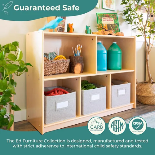 Miniatura 3 de Guidecraft EdQ 5 compartimentos de almacenamiento 30 pulgadas natural con 3 contenedores de tela: estantería de madera para niños, organizador