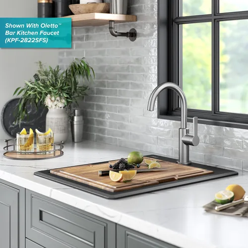 Miniatura 5 de KRAUS Bellucci KGTW12-18MBL - Fregadero de cocina de estación de trabajo de granito, 46 cm, montaje directo, cuenco individual, montaje superior
