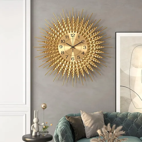 Miniatura 6 de Reloj de pared grande moderno decorativo de metal, relojes de pared de estilo de mediados de siglo, reloj grande dorado silencioso sin tictac, arte