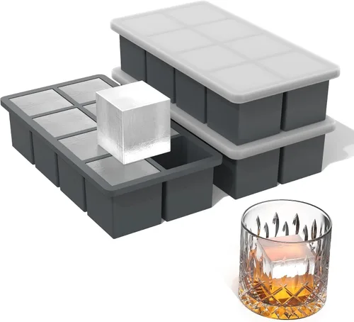 Miniatura 10 de Bangp Bandejas de silicona para cubitos de hielo con marco reforzado de metal (paquete de 3), bandeja grande para cubitos de hielo con tapa, molde