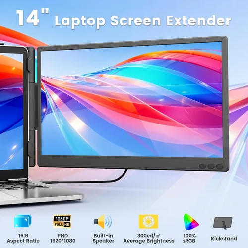 Miniatura 2 de domyfan Extensor de pantalla para laptop de 14 pulgadas, ultrafino FHD 1080P IPS Extensor de monitor portátil dual para portátiles de 13 a 17