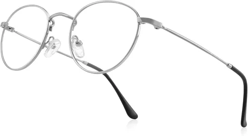 Lentes de lectura redondos de metal pequeños para mujeres y hombres, clásicos, vintage, retro, bloqueo de luz azul, lectores de computadora Plateado