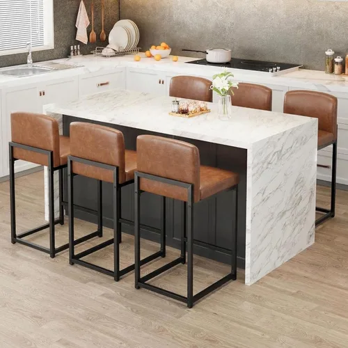 Miniatura 10 de GarveeHome Juego de 2 taburetes de bar, modernos taburetes de bar de altura de mostrador con respaldo y reposapiés, taburetes de bar tapizados