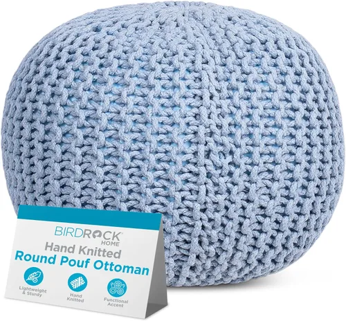 Miniatura 14 de BIRDROCK HOME Puf redondo otomano Taburete de pie trenzado de algodón con relleno de bolsa de frijoles Reposapiés bohemio para sala de estar