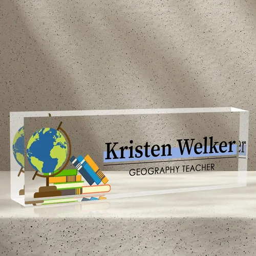Miniatura 25 de Placa de nombre de escritorio personalizada, diamantes azules, regalo de decoración de oficina para profesores, jefes, empleados