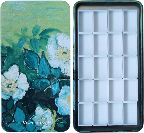 Miniatura 13 de Estuche de lata de paleta de acuarela con 40 piezas de sartenes vacías de plástico blanco con cuadrados magnéticos para transportar - Paleta