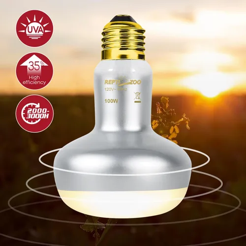Miniatura 2 de REPTI ZOO Paquete combinado de lámpara de calor para reptiles con doble lámpara de reptil, luz intensa de 100 W, lámpara de calefacción de luz