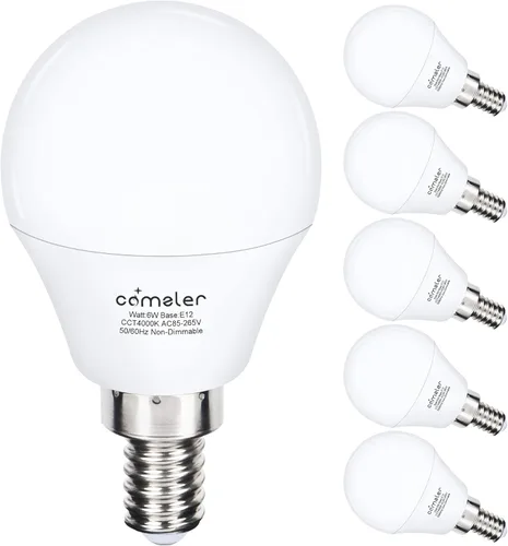comzler - Bombillas LED para ventilador de techo, bombillas de candelabro - Equivalente a 60 W, 4000 K, luz blanca fría, base E12 de candelabro,