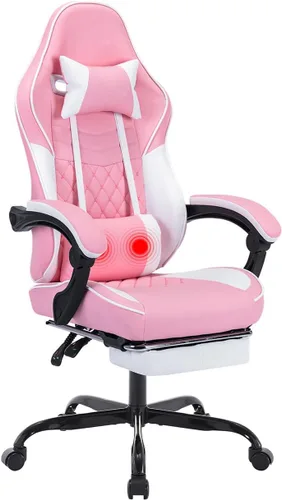 Miniatura 16 de Silla de escritorio para juegos para adultos, silla ergonómica para juegos con reposapiés, reposacabezas y soporte lumbar, material de cuero, altura