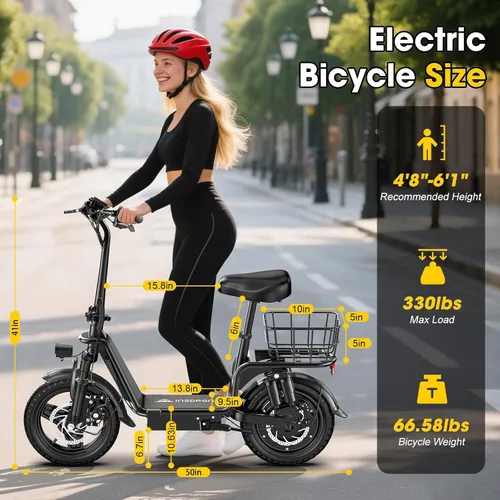 Miniatura 8 de INSDRGN Scooter eléctrico para adultos con asiento, motor pico de 1000 W, 48 V, 10.4 AH, scooter eléctrico plegable, neumáticos de 14 pulgadas, 20