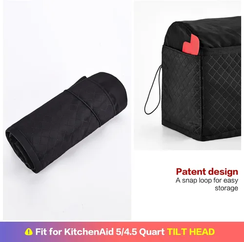 Miniatura 5 de HOMEST Funda Acolchada Antipolvo para Batidora de Pie con Bolsillos Compatible con KitchenAid de 5/4.5 Cuartos de Galón Cabezal Inclinable, Negro