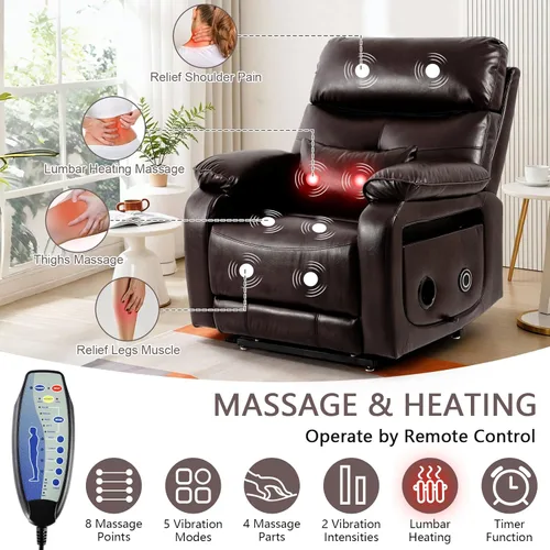 Miniatura 5 de Sillón reclinable eléctrico de doble motor para adultos y personas mayores, silla elevadora de posición infinita con calor y masajes, portavasos