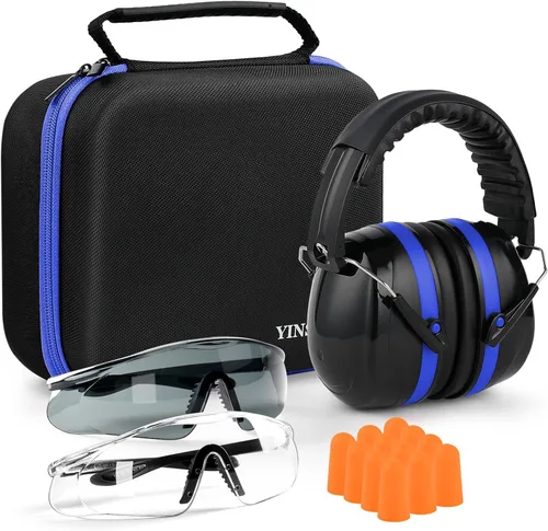 Miniatura 8 de Orejeras de protección auditiva para disparos, gafas de seguridad para armas, tapones para los oídos, funda protectora Azul