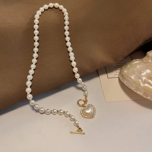 Miniatura 4 de GELMOINY Collares de perlas para mujer, collar de perlas de imitación de 0.23 pulgadas, collar de perlas de corazón chapado en oro de 14 quilates