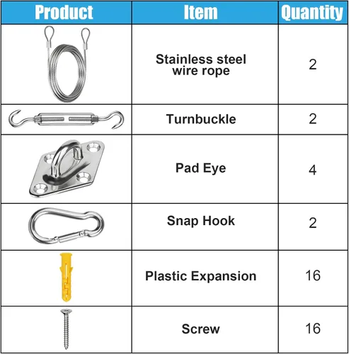Miniatura 7 de Kit de accesorios para vela con cuerda de alambre de acero inoxidable 304 para cuadrado/rectangular/triángulo, kit de accesorios para toldo de vela