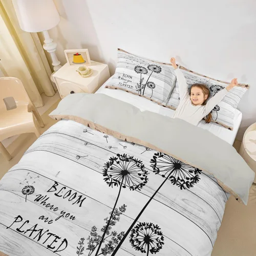 Miniatura 3 de Juego de funda de edredón de diente de león, estrella de Texas occidental, para niños y niñas, funda de edredón de tablones de madera gris y blanco