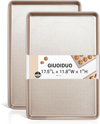 GIUOIDUO Paquete de 2 bandejas para hornear de media hoja, juego de bandejas para hornear de calidad comercial, sartenes de acero al carbono,