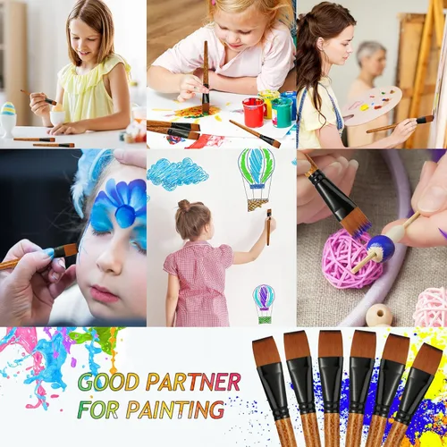 Miniatura 5 de Meanplan 6 pinceles planos de pintura a granel de 1 pulgada para pintura acrílica, acuarela, acrílico, nailon sintético, para arte, arte, pintura