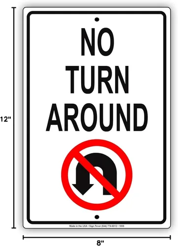 Miniatura 2 de Sin giro en U con tráfico gráfico Alerta de restricción de calle Atención Aviso de advertencia de advertencia de aluminio de metal de estaño 8 x 12