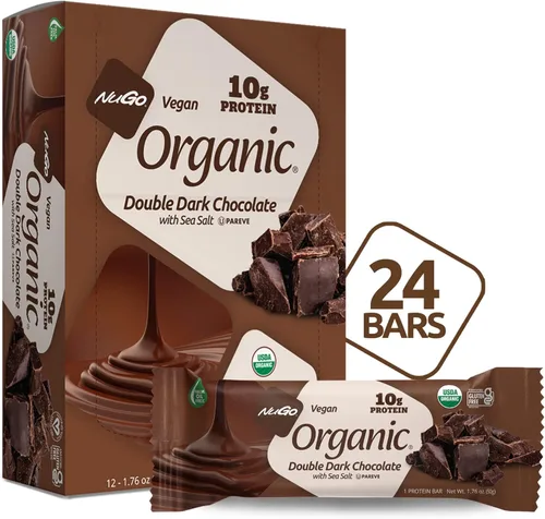Nugo Chocolate negro doble orgánico, 0.35 oz de proteína vegana, sin gluten, 24 unidades