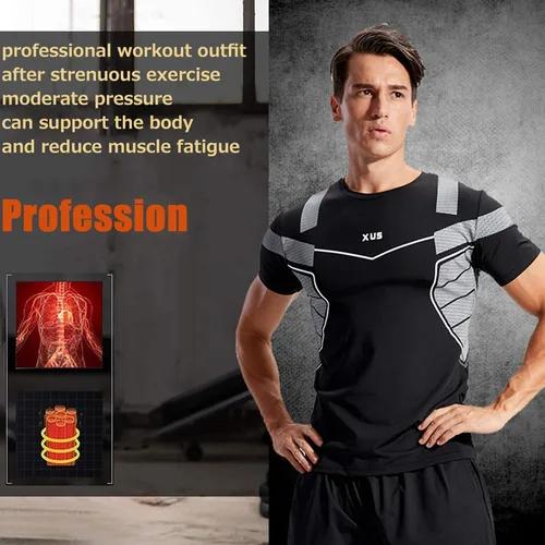 Miniatura 3 de BOOMCOOL Ropa de entrenamiento para hombre ropa de fitness para gimnasio correr pantalones de compresión para correr camiseta de manga larga Negro