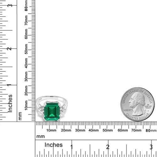 Miniatura 25 de Gem Stone King Anillo de compromiso con piedra natal de 5-10 quilates para mujer, plata de ley 925, corte esmeralda de 0.47 x 0.394 pulgadas, anillo