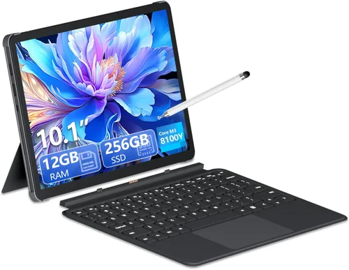 Tableta/computadora portátil 2 en 1 de 10.1", 12 GB de RAM+256 GB SSD, portátiles con pantalla táctil con lápiz óptico y teclado, procesador