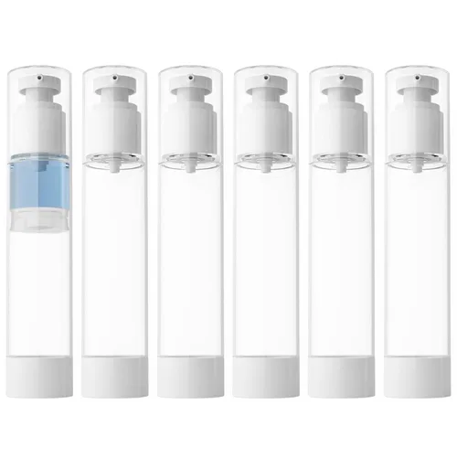 Miniatura 9 de LONGWAY Botella de bomba de crema cosmética transparente sin aire de 1 oz, dispensador de tamaño de viaje, recipientes recargables/fundación botella